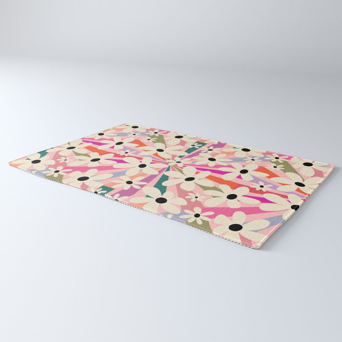 Retro Psychedelic Daisy Flower - Rainbow Color Rug Gallery Image 3