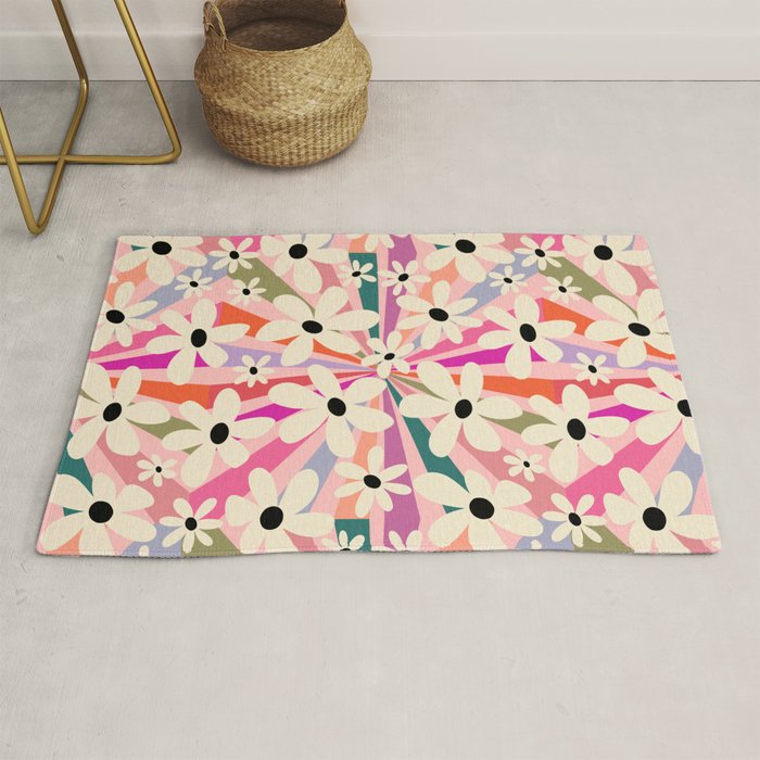 Retro Psychedelic Daisy Flower - Rainbow Color Rug Gallery Image 1