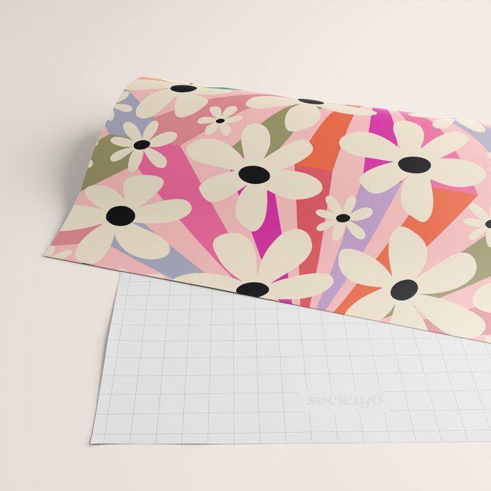 Retro Psychedelic Daisy Flower - Rainbow Color Wrapping Paper Gallery Image 2
