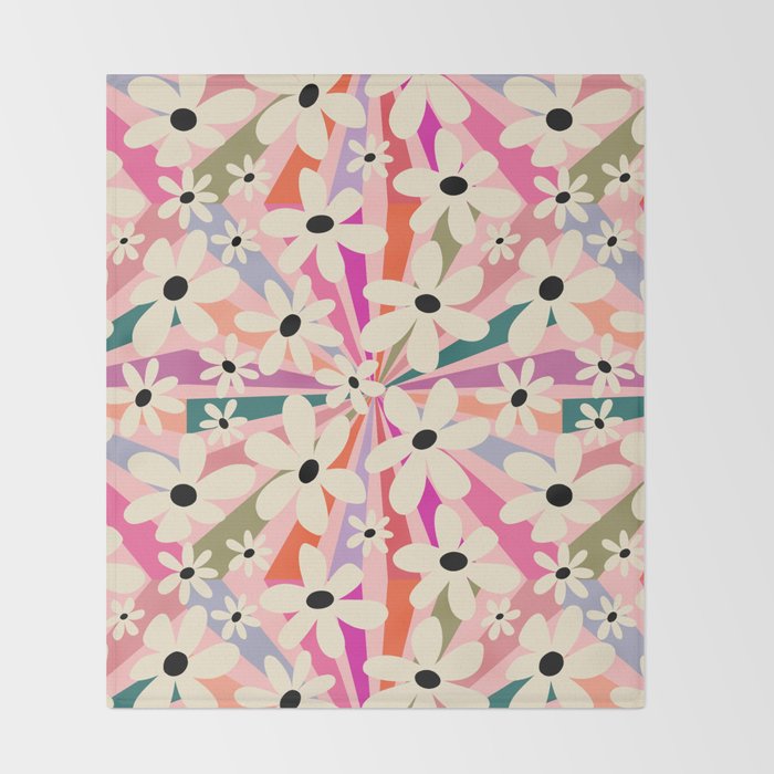 Retro Psychedelic Daisy Flower - Rainbow Color Throw Blanket Gallery Image 2