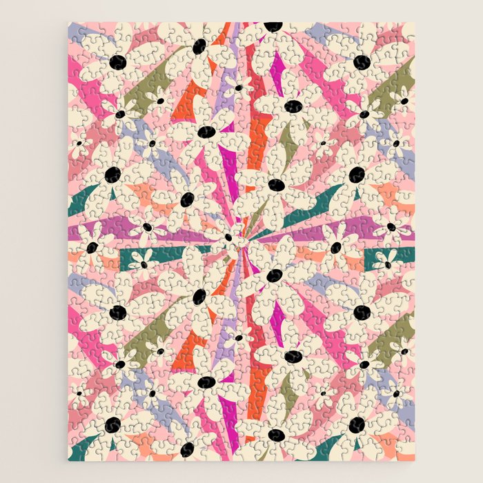 Retro Psychedelic Daisy Flower - Rainbow Color Jigsaw Puzzle Gallery Image 1