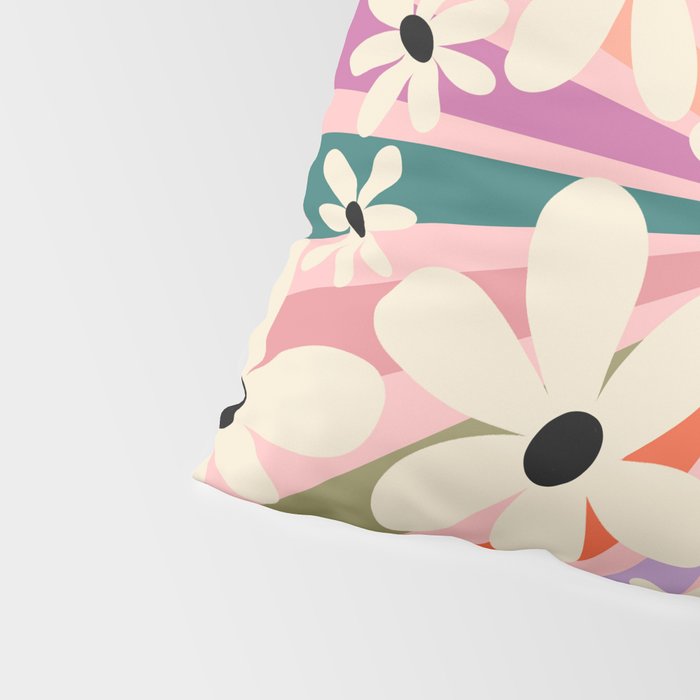 Retro Psychedelic Daisy Flower - Rainbow Color Pillow Sham Gallery Image 4