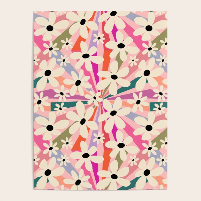 Retro Psychedelic Daisy Flower - Rainbow Color Poster Gallery Image 1