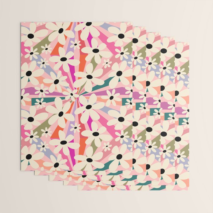 Retro Psychedelic Daisy Flower - Rainbow Color Wrapping Paper Gallery Image 3