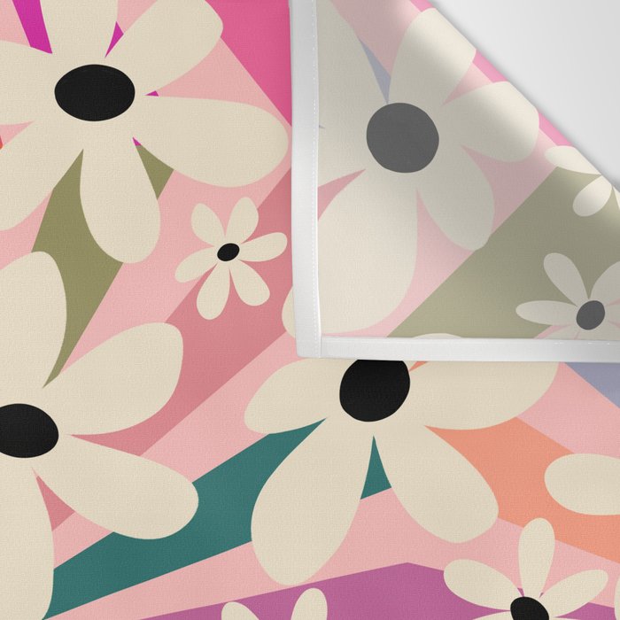 Retro Psychedelic Daisy Flower - Rainbow Color Wall Tapestry Gallery Image 3