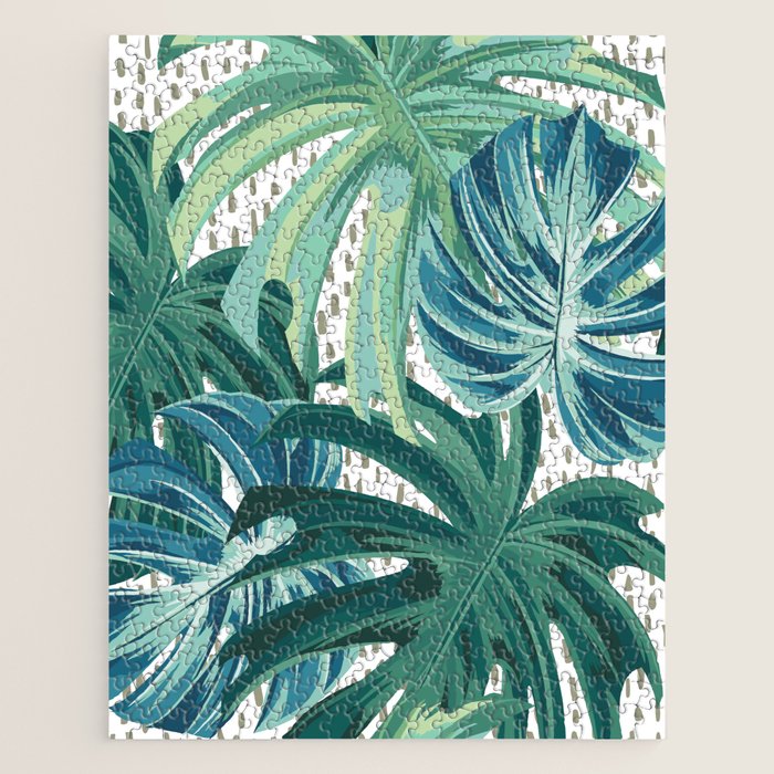 Tropical Palms, Green and Blue, Abstract Jigsaw Puzzle Gallery Image 1