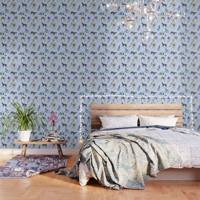 GREYHOUND DOGS and Blue Meadow Botanical Pattern  Wallpaper Gallery Image 3