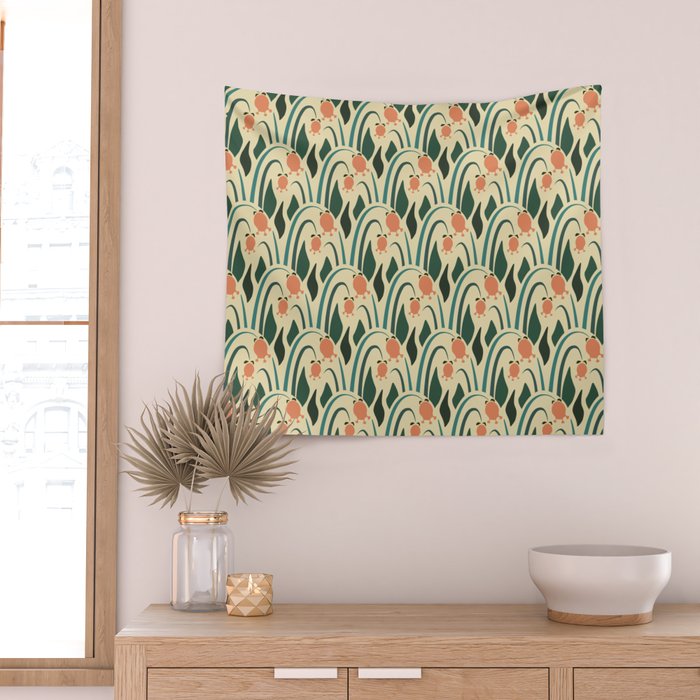 a lot of flowers for art deco green Wall Tapestry Gallery Image 2