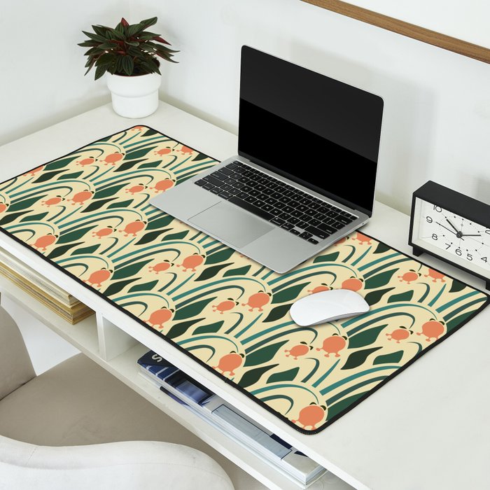 a lot of flowers for art deco green Desk Mat Gallery Image 2
