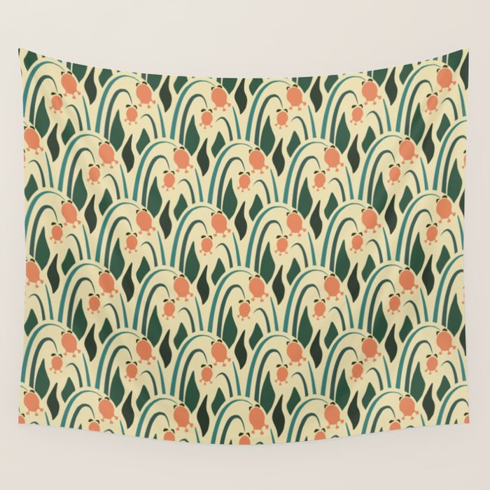 a lot of flowers for art deco green Wall Tapestry Gallery Image 1