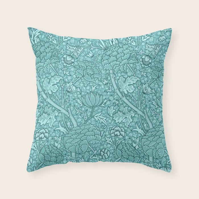 William Morris "Cray" 8. turquoise Throw Pillow Gallery Image 6
