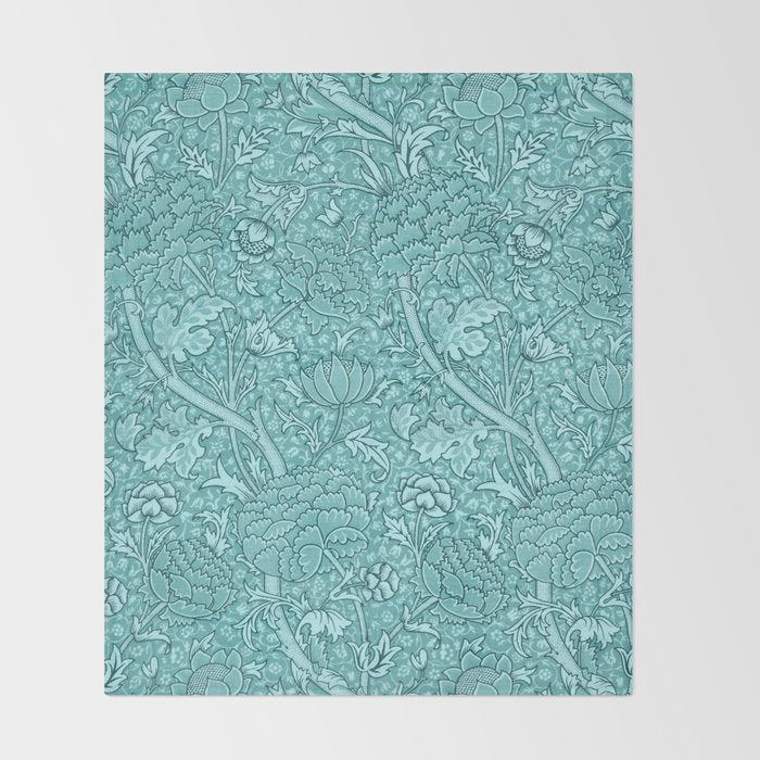 William Morris "Cray" 8. turquoise Throw Blanket Gallery Image 2