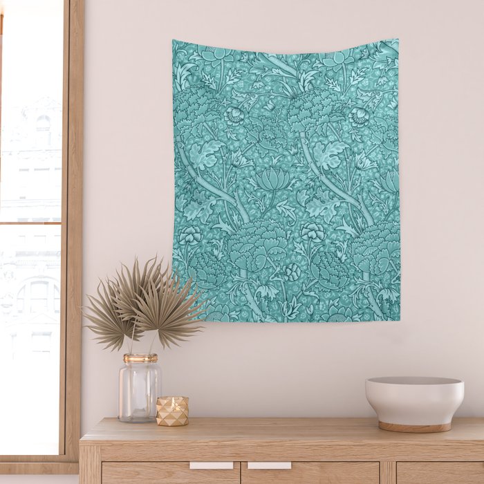 William Morris "Cray" 8. turquoise Wall Tapestry Gallery Image 2