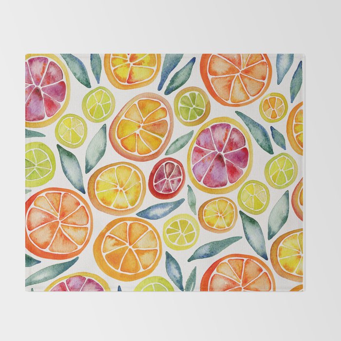 Sliced Citrus Watercolor Throw Blanket Gallery Image 2
