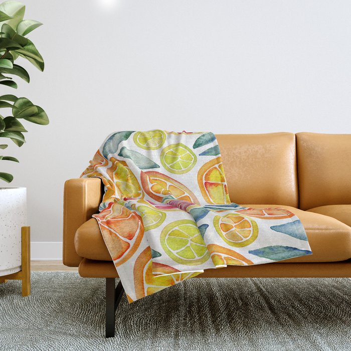 Sliced Citrus Watercolor Throw Blanket Gallery Image 1