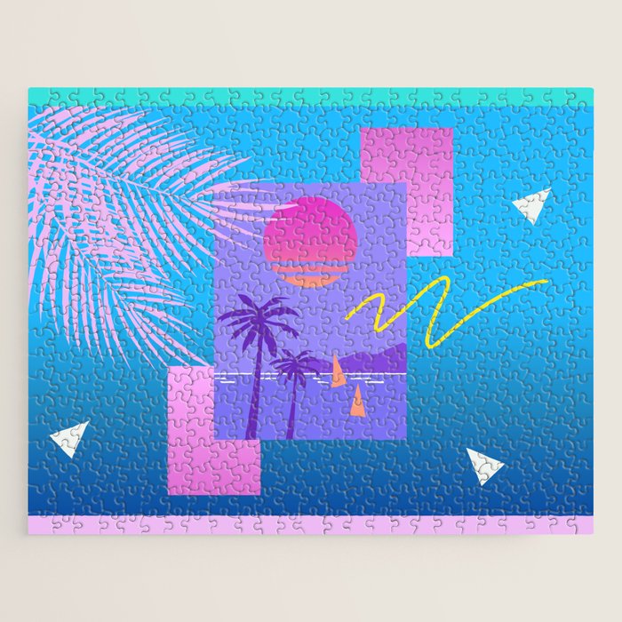 Memphis pattern 80 - 80s / 90s Retro / summer palm tree Jigsaw Puzzle Gallery Image 1