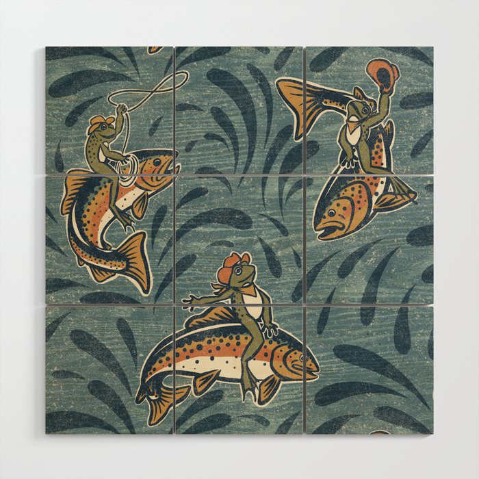 Rodeo Frogs - Blue Wood Wall Art Gallery Image 1