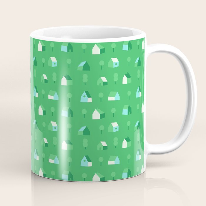 Green eco friendly house city pattern Coffee Mug Gallery Image 1