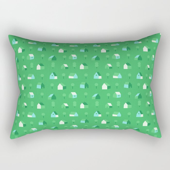 Green eco friendly house city pattern Rectangular Pillow Gallery Image 2
