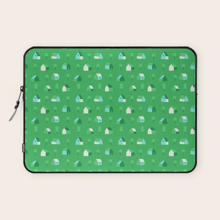 Green eco friendly house city pattern Laptop Sleeve Gallery Image 1