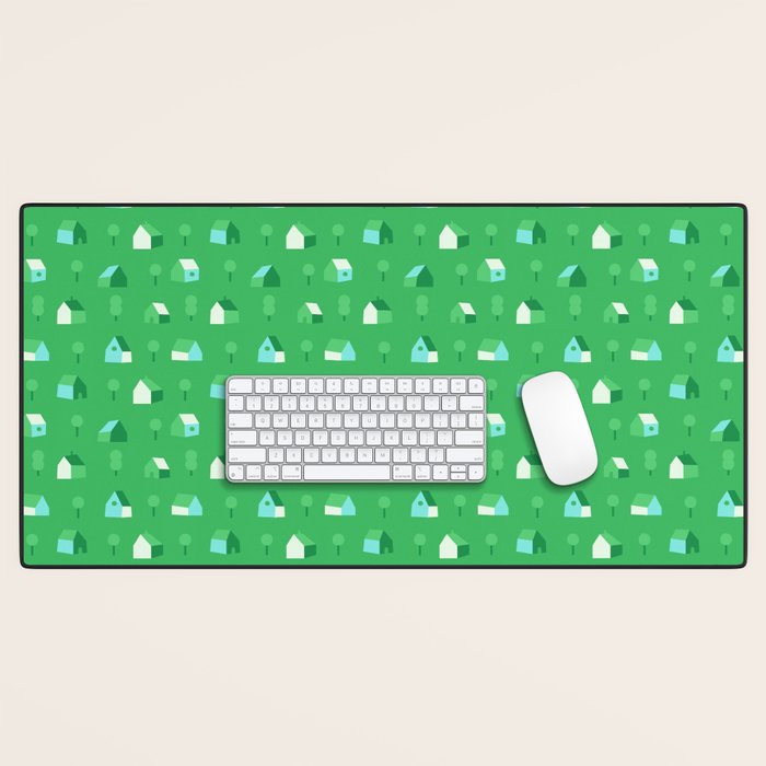 Green eco friendly house city pattern Desk Mat Gallery Image 1