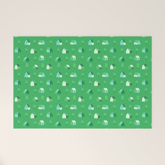Green eco friendly house city pattern Welcome Mat Gallery Image 1