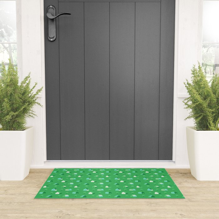 Green eco friendly house city pattern Welcome Mat Gallery Image 3