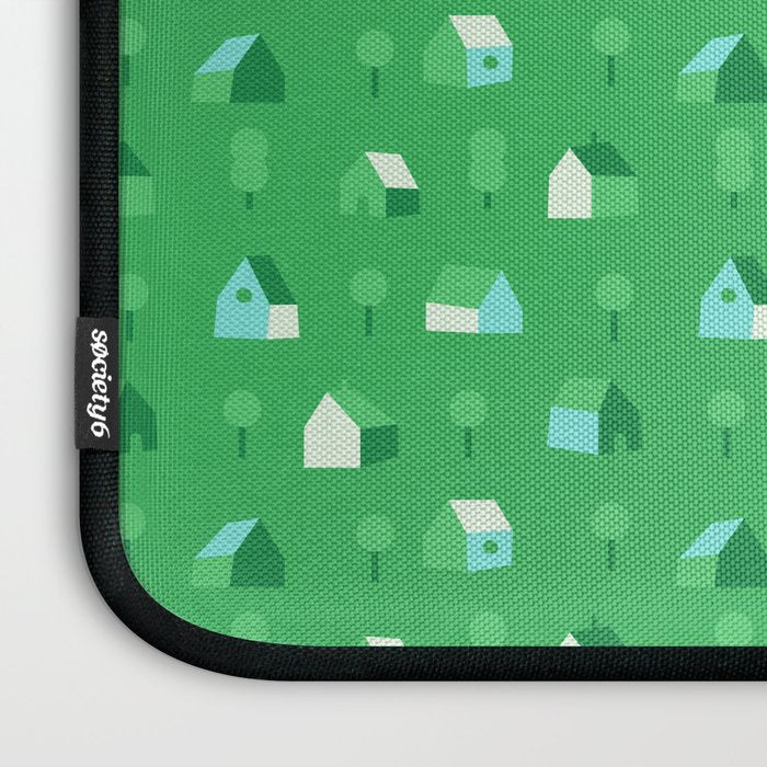 Green eco friendly house city pattern Laptop Sleeve Gallery Image 3