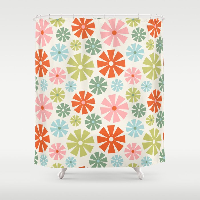 Retro Pinwheel Snowflakes - Holiday Colors Shower Curtain Gallery Image 1