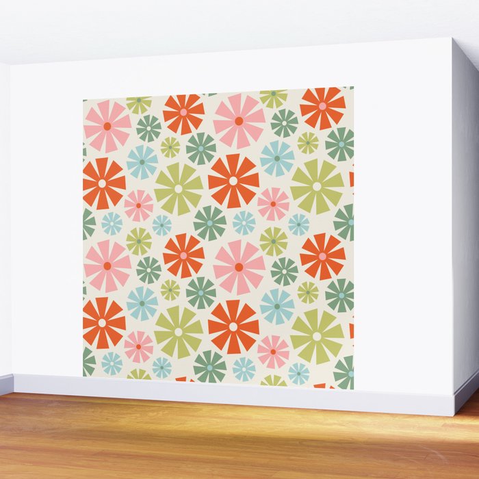 Retro Pinwheel Snowflakes - Holiday Colors Wall Mural Gallery Image 2