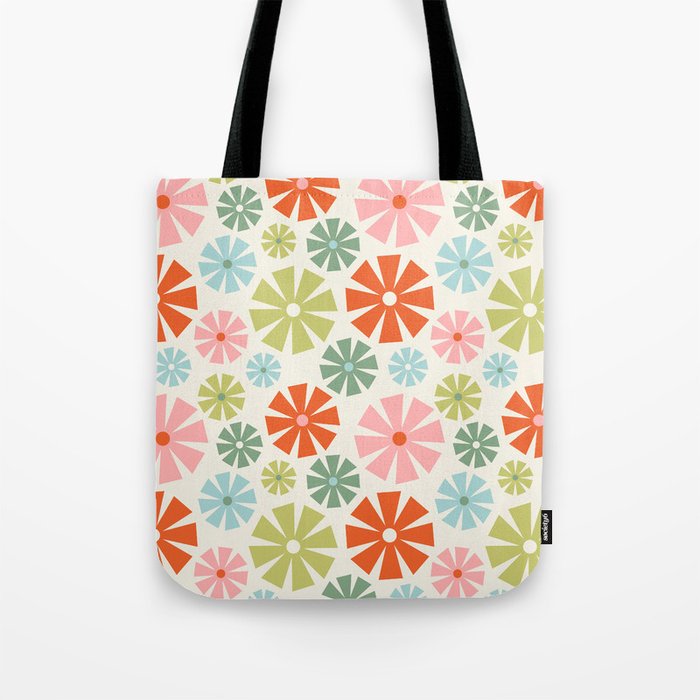 Retro Pinwheel Snowflakes - Holiday Colors Tote Bag Gallery Image 1