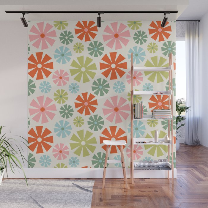 Retro Pinwheel Snowflakes - Holiday Colors Wall Mural Gallery Image 1