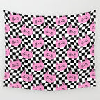 Funny cat cartoon checkered pattern Wall Tapestry Gallery Image 4