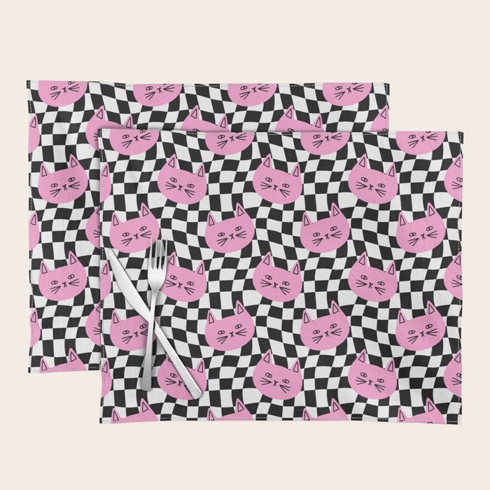 Funny cat cartoon checkered pattern Placemat Gallery Image 1