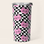 Funny cat cartoon checkered pattern Travel Mug Gallery Image 2