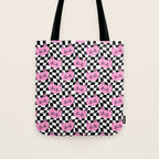 Funny cat cartoon checkered pattern Tote Bag Gallery Image 1