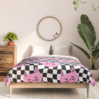 Funny cat cartoon checkered pattern Comforter Gallery Image 3