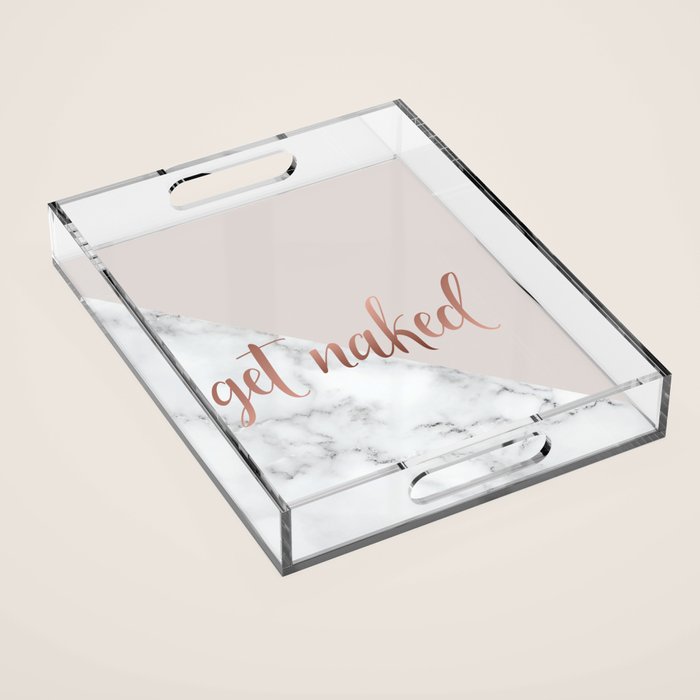 Get Naked, Bathroom Art, Rose Gold, Blush Pink, Marble Acrylic Tray Gallery Image 1