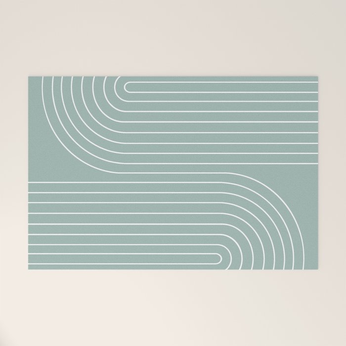 Minimal Line Curvature VII Sage Green Mid Century Modern Arch Abstract Welcome Mat Gallery Image 1