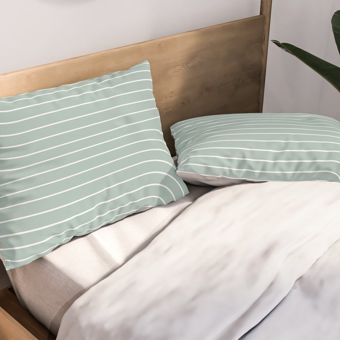 Minimal Line Curvature VII Sage Green Mid Century Modern Arch Abstract Pillow Sham Gallery Image 2