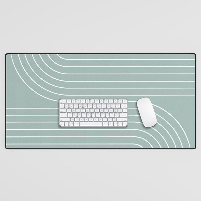 Minimal Line Curvature VII Sage Green Mid Century Modern Arch Abstract Desk Mat Gallery Image 1