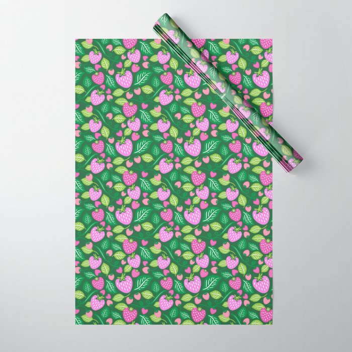 Strawberry Fields - Pink and Green Wrapping Paper Gallery Image 1