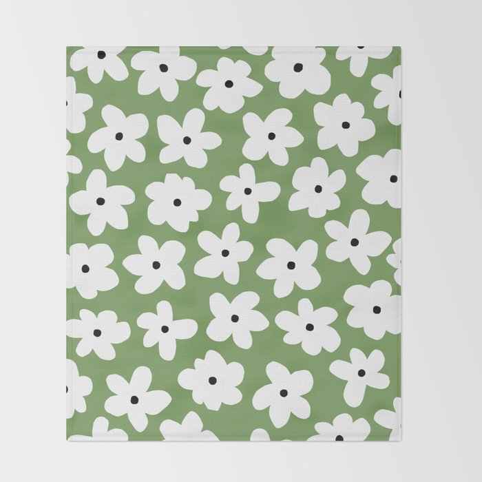 Daisy field - green Throw Blanket Gallery Image 2