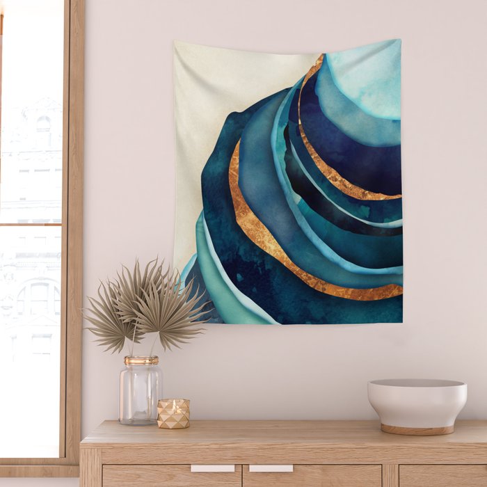 Abstract Blue with Gold Wall Tapestry Gallery Image 2