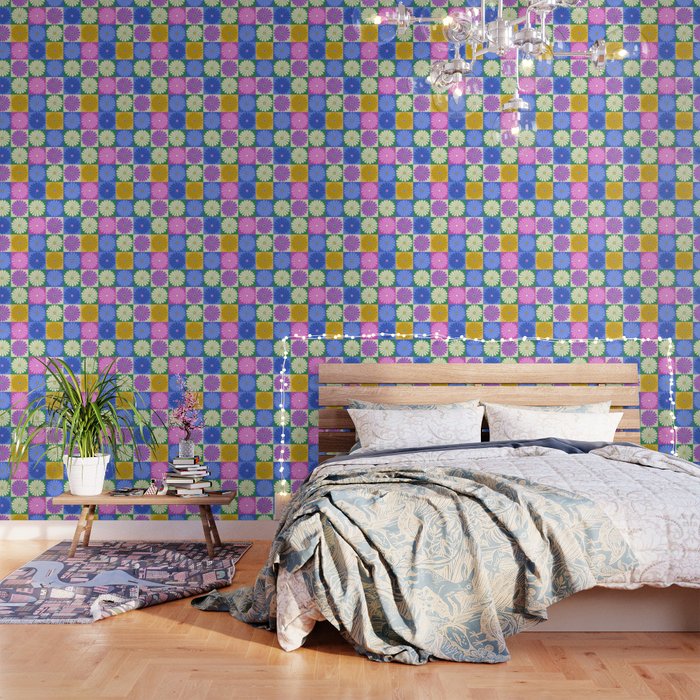 Retro Flowers Check Pattern XIV Wallpaper Gallery Image 1