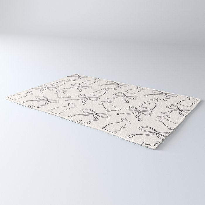 Ribbon Bows and Bunnies in Black and Linen White Rug Gallery Image 3