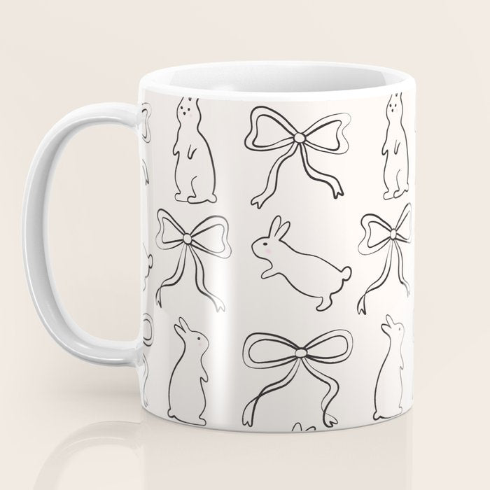 Ribbon Bows and Bunnies in Black and Linen White Coffee Mug Gallery Image 3