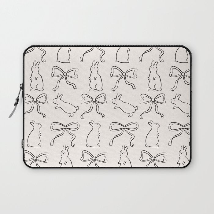 Ribbon Bows and Bunnies in Black and Linen White Laptop Sleeve Gallery Image 1