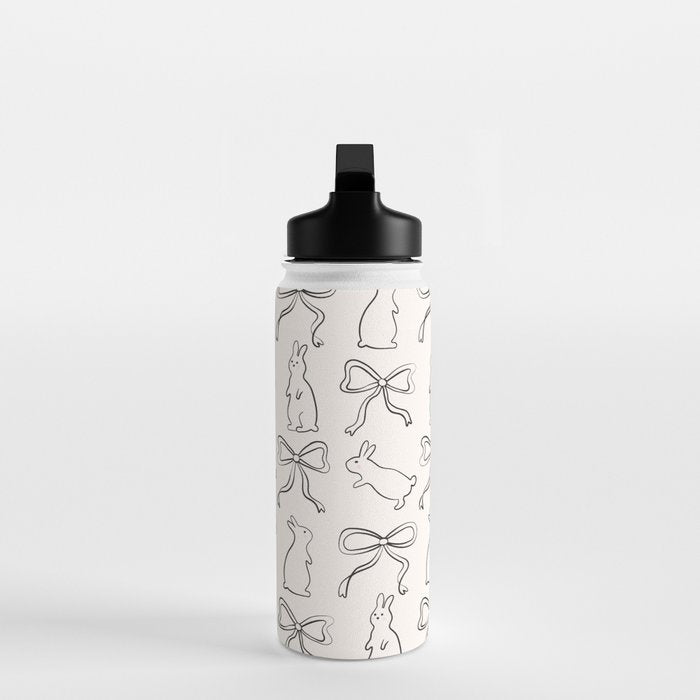 Ribbon Bows and Bunnies in Black and Linen White Water Bottle Gallery Image 3