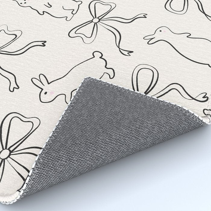 Ribbon Bows and Bunnies in Black and Linen White Rug Gallery Image 4